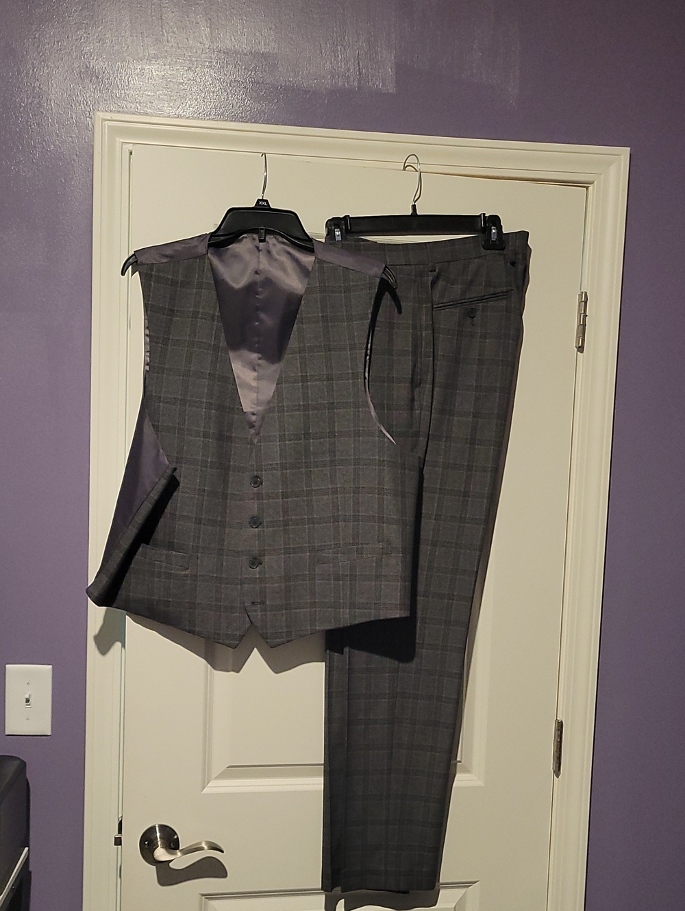 Calvin Klein Gray Plaid Waistcoat & Trousers Set